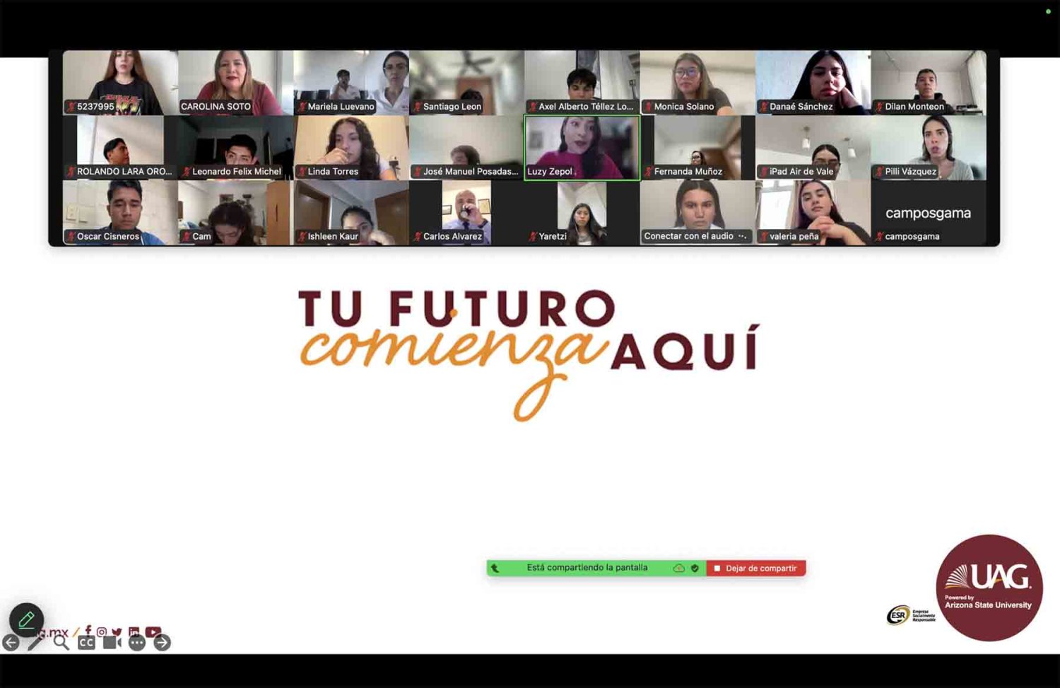 la primera sesion se realizo en linea y participaron todos los equipos